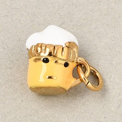Golden 304 Stainless Steel Enamel Pendants, Beer Charms, Golden, 12x12x8mm, Hole: 6mm