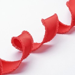 Roja Cintas de grosgrain deshilachadas de poliéster, con la borla de la franja, rojo, 1 pulgada (25 mm), sobre 50yards / rodillo (45.72 m / rollo)