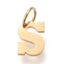 Letter S 304 подвески из нержавеющей стали, с прыжковых колец, ручная полировка, золотые, letter.s, 10x7x1 мм, отверстие : 4.5 мм