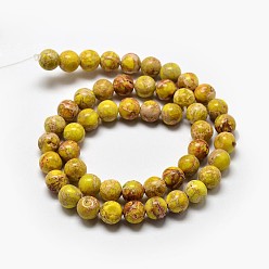 Yellow Natural Imperial Jasper Beads Strands, Round, Dyed, Yellow, 10mm, Hole: 1mm, about 38pcs/strand, 15 inch