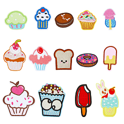 (52) Непрозрачная лаванда 2 наборы 2 стильные полиэстеровые вышитые нашивки на одежду, с термоклеем, торт и хлеб и мороженое, разноцветные, 28~83x25~72x1~2 мм, 1 набор / стиль, 27 шт / пакет