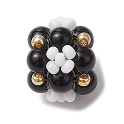 Black Onyx Натуральный черный оникс (окрашенный и нагретый) и стеклянные бусины-кластеры, цветок, 10~11x12~13x12~13 мм, отверстие : 2 мм