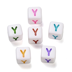 Letter Y Непрозрачные акриловые бусины, Эмаль стиле, куб с письмом, Письмо Y, 10x9.5x9 мм, отверстие : 3.8 мм, Около 560 шт / 500 г