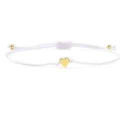 Белый Регулируемые браслеты из плетеного полиэстерного шнура ко Дню святого Валентина, латунный кулон в форме сердца для женщин, белые, 11.02 дюйм (28 см)