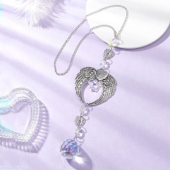 Античное Серебро Стеклянные круглые подвесные ловцы солнца, Крепление для ангельских крыльев в тибетском стиле из сплава для декора на открытом воздухе и в саду, античное серебро, 465 мм