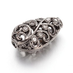 Gunmetal Brass Micro Pave Cubic Zirconia Beads, teardrop, Gunmetal, 16x10x7mm, Hole: 1.5mm