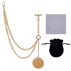 Doré  304 Décorations de pendentifs médaillons en acier inoxydable, avec chaînes en acier inoxydable, fermoirs à clé et pochettes en velours, or, 310mm