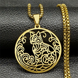 Золотой Кольцо с рисунком в форме кошки 201 ожерелья из нержавеющей стали с подвеской для мужчин и женщин, Ожерелья с цепочкой, золотые, 23.62 дюйм (60 см)