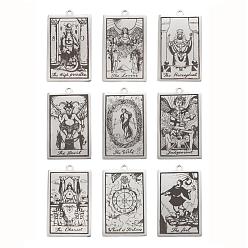 Stainless Steel Color Non-Tarnish 9Pcs 9 Style 201 Stainless Steel Pendants, Laser Engraved Pattern, Tarot Card Pendants, Stainless Steel Color, 40x24x1mm, Hole: 2mm, 1pc/style