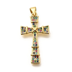 Настоящее золото 18K Стойка металлическая латунная микропрофилированная кубическая циркония подвески, долговечный, без свинца и без кадмия, крест прелести, реальный 18 k позолоченный, 30.5x16.5x2 мм, отверстие : 5x3 мм