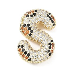 Letter S Латунные микро проложить кубического циркония подвески, долговечный, стойки покрытие, письмо амулеты, реальный 18 k позолоченный, Письмо с, 25x16.5x7 мм, отверстие : 5.2x3 мм