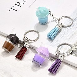 Платина 3шт. брелок из искусственной замши с кисточкой и имитацией чая «бабл-ти» из смолы, с железными разрезными брелоками, платина, 81.5 мм