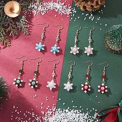Mixed Color Glass Seed Beads Dnagle Earrings, Snowflake, Golden, Mixed Color, 55x16mm, 5pairs/set
