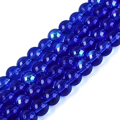 Средно-синий Прозрачные стеклянные бусины гальваническим пряди, круглые, с покрытием цвета радуги, с половиным покрытием, светло-синий, 6~6.5 мм, отверстие : 0.8~1 мм, около 67~72 шт / нитка, 14.57~15.35 дюйм (37~39 см)