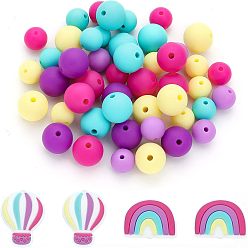 (52) Непрозрачная лаванда Силиконовые бусины, круглый/радужный/монгольфьер, разноцветные, 8~28x8~25x8~12 мм, отверстие : 1~2 мм, 52 шт / коробка