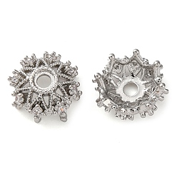 Платина Колпачки для бусин из прозрачного кубического циркония из латуни, без кадмия, без никеля и без свинца, цветок, платина, 11x11x4.5 мм, отверстие : 2 мм