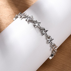 Платина Латунные браслеты с микропаве из прозрачных кубических цирконий для женщин, звезда, без кадмия и без свинца, стойки покрытие, долговечный, платина, 6-1/8 дюйм (15.7 см)