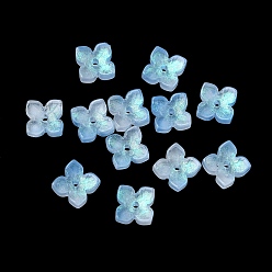 Небесно-голубой Окрашенные и нагретые стеклянные колпачки для бусин, 4-лепестков цветка, голубой, 10x10x3.5 мм, отверстие : 1.4 мм