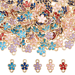 (52) Непрозрачная лаванда 100 шт. 5 цветные подвески из эмали из цинкового сплава, цветок ссылки, золотые, разноцветные, 12x7.5x2.5 мм, отверстие : 1.5 мм, 20 шт / цвет