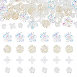 Прозрачный АВ Наборы для изготовления ювелирных изделий своими руками, включая акриловые бусины и колпачки для бусин, AB цвет, цветок, ясно AB, 11.5~20.5x11.5~24x5.5~16.5 мм, отверстие : 1.5~2.5 мм, 70 шт / комплект
