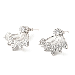 Платина Серьги-гвоздики в форме капли с кубическим цирконием спереди и сзади, серьги из латуни для женщин, без свинца и без кадмия, платина, 20x20 мм