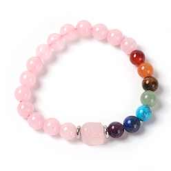 Rose Quartz Natural & Synthetic Mixed Stone and Rose Quartz Beads Stretch Bracelets, 2-1/8 inch(5.3~5.5cm)