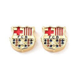 Настоящее золото 18K Стойки обшивки латунь микро проложить кубического циркония бусы, с эмалью, без кадмия и без свинца, долговечный, щит, красные, реальный 18 k позолоченный, 12x12x4 мм, отверстие : 1.5 мм