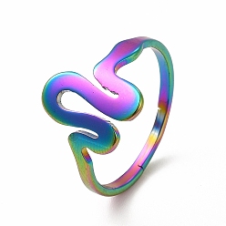 Rainbow Color Ионное покрытие (ip) 304 регулируемое кольцо в виде змеи из нержавеющей стали для женщин, Радуга цветов, внутренний диаметр: 17 мм