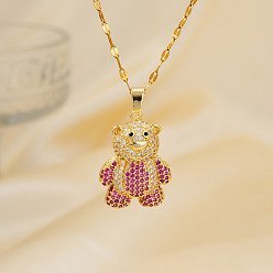 Средняя Орхидея Милые латунные ожерелья с подвеской в виде медведя и микропаве из кубического циркония для женщин, золотые, средне орхидеи, 15.75 дюйм (40 см)