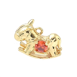 Оранжево-Красный Латунные микро проложить кубического циркония подвески, лошадка прелести, стойки покрытие, без кадмия и без свинца, реальный 18 k позолоченный, оранжево-красный, 11x14x6.5 мм, отверстие : 1.2 мм