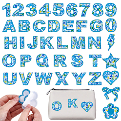 Синий 41шт. хлопковых нашивок для одежды, разнообразные, с цветочным узором, синие, 50~66x18~70x1.5 мм