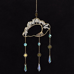 Хрусталь Облако из натурального кристалла кварца, медная проволока, с подвесными украшениями в виде дерева жизни, каплевидные стеклянные ловцы солнца с кисточками для домашнего украшения на открытом воздухе, 500x140 мм
