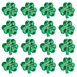 Зеленый 20 шт. аппликации из нетканого материала ко Дню Святого Патрика с изображением клевера, с пайетками из ПВХ, аксессуары для костюма, швейные украшения, зелёные, 61x60x2 мм
