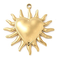 Золотой 304 подвески из нержавеющей стали, сердечный солнечный шарм, золотые, 39.5x36.5~37x4~5 мм, отверстие : 2 мм