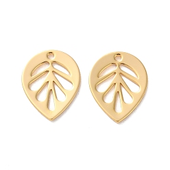 Настоящее золото 18K Латунные подвески, лист прелести, реальный 18 k позолоченный, 14x11x1 мм, отверстие : 1.2 мм