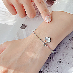 Нержавеющая Сталь Цвет 304 Браслеты из нержавеющей стали с прозрачными кубическими циркониями и подвесками из натуральной ракушки для женщин, сердце, цвет нержавеющей стали, 6.50 дюйм (16.5 см)