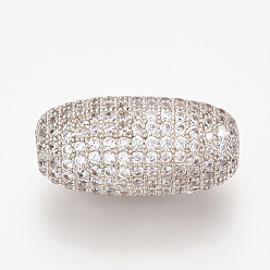 Платина Латунные микро проложить кубического циркония бусы, баррель, прозрачные, платина, 24x11~12 мм, отверстие : 1~1.5 мм