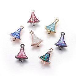 (52) Непрозрачная лаванда Соединители латунные эмалевые звенья, С пресноводной оболочкой, вентилятор, разноцветные, 15x9.5x3 мм, отверстие : 1.2 мм