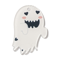 Белый Акриловые подвески с принтом на Хэллоуин, призрак, белые, 41x29x2 мм, отверстие : 1.8 мм