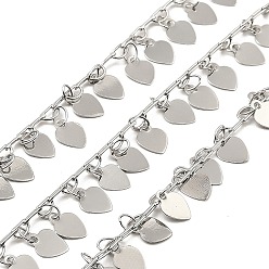 Платина Латунные звенья цепи с покрытием стойки, с сердцем прелести, долговечный, без никеля , пайки, с катушкой, платина, Сердце: 7.5x6x0.2 mm, около 32.81 футов (10 м) / рулон