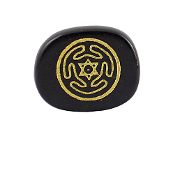 (946F)Морозный цвет внутри  Жонкиль / Непрозрачная зеленая подкладка Натуральные окрашенные и нагретые черные резные лечебные камни из агата, овал с колесом из камней Гекаты, Карманные пальмовые камни для развития Рейки, 20x25x6.5 мм