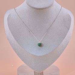 Зеленый Женские кулоны с круглыми сферами из латуни с микропаве из кубических цирконий, золотые, зелёные, 15.75 дюйм (40 см)