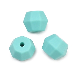 Turquoise Silicone Beads, Polygon, Faceted, Turquoise, 11x15mm, Hole: 2mm