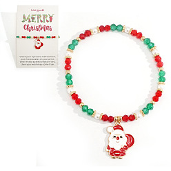 Santa Claus Рождественские 304 браслеты из нержавеющей стали с эмалированными подвесками, Эластичные браслеты из стеклянных и искусственных жемчужных бусин для женщин и мужчин, Дед Мороз, регулируемый