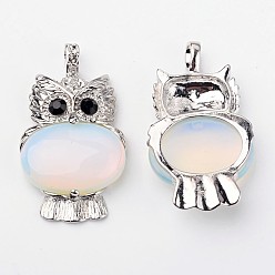 Опал Opalite подвески, сова, с латунной фурнитурой , платина, без свинца и без никеля , 45x25x8 мм, отверстие : 4x6 мм