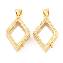 Rhombus Стойки обшивки латунь медальона подвески, с пластиковым, без кадмия и без свинца, долговечный, реальный 18 k позолоченный, ромб, 25x15x7 мм, отверстие : 4x3 мм