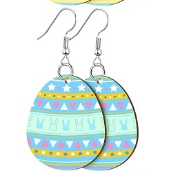 Светло-Голубой Акриловые серьги-подвески с пасхальным принтом, яйцо с узором, платина, Небесно-голубой, 50 мм