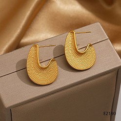 Others 304 Stainless Steel Stud Earrings, Half Hoop Earrings, Golden, 28x20mm