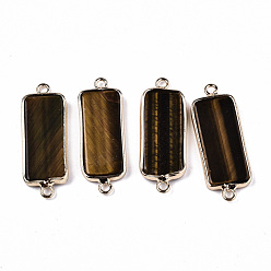 Тигровый глаз Соединители звеньев естественного глаза тигра, с легкими золотыми тонами латуни, прямоугольные, 27~30x10x2.5 мм, отверстие : 2.5 мм