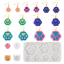 Mixed Shapes Силиконовые формы для кабошонов и подвесок своими руками, формы для литья смолы, для уф-смолы, изготовление ювелирных изделий из эпоксидной смолы, кошачья голова и отпечаток лапы, разнообразные, 9~67x10~127x5~6 мм, 5 шт / комплект